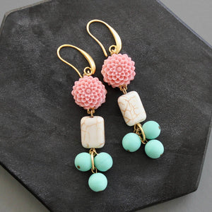 KYLE49 pink and turquoise flower earrings