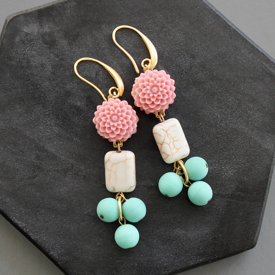 KYLE49 pink and turquoise flower earrings