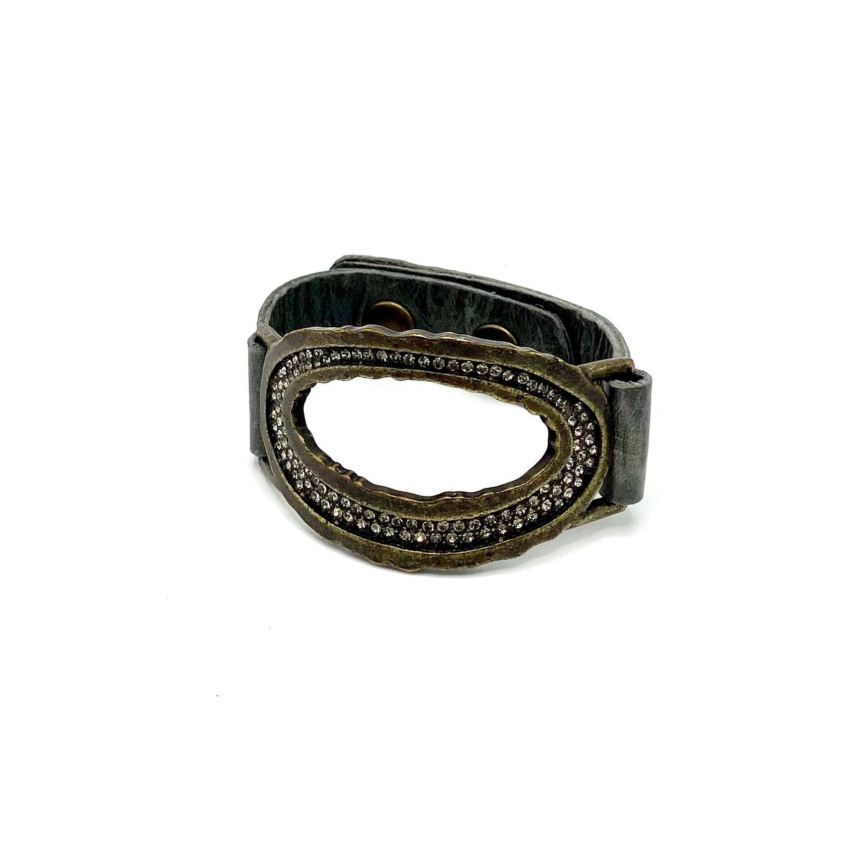 Live Edge Pave Open Center Oval Bracelet: Slate w Black Diamond
