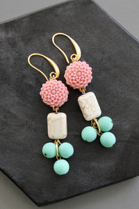 KYLE49 pink and turquoise flower earrings