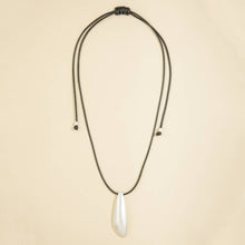 Elongated Teardrop Pendant Cord Necklace: WG