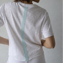 Relaxed Crew in White with Sea Glass Blue Stripe