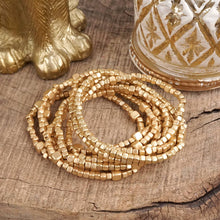 Beaded Bracelet Set Cube Beads Gold Tone