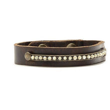 Narrow Leather Band Crystal ID Bracelet: Vintage Brown w Lt Turq