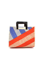 Stevie Double Wide Stripe Straw Handbag with Horn Handles: Black & Cappuccino