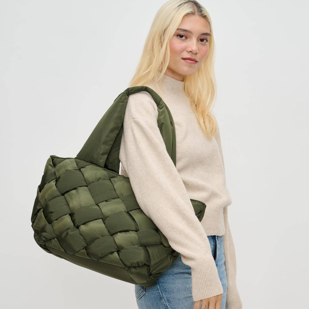 Intuition East West Woven Nylon Tote: Olive