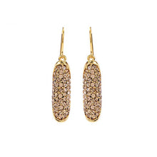 Folded Oval Crystal Drop Earrings in Gold Finish: Black Diamond