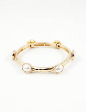 B25034 Glass Bead/Faux Pearl Adorned Stretch Bangle Bracelet: 04 CR