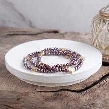 Mini Sideways Cross Bracelet stack Glass and gold metal beads: Multi-Colored