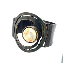 Off-Center Stone Leather bracelet: Black w Lava