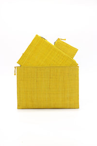 Set of 3 Nesting Zippered Straw Clutches Solid Colors: Natural / Solid