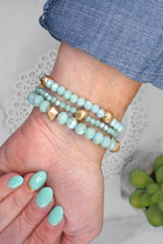 Beaded bracelet stack with tassel and coins Aqua Taupe Rose: Rose