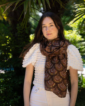 Vegas Geometric Print with Metallic Detailing Scarf Wrap: Brown Squares