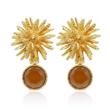 Starburst x Gem Drop Earrings - 24K Gold Plated: Mocha