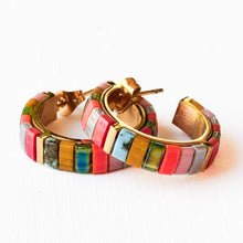 Small Tila Bead Hoop Earrings Gold-Plated, Handmade, Unique