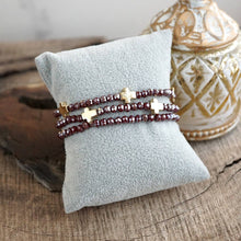 Mini Sideways Cross Bracelet stack Glass and gold metal beads: Multi-Colored
