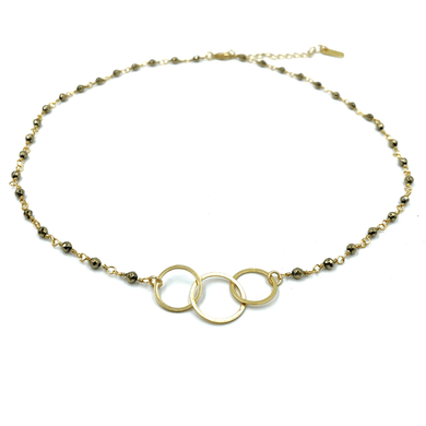 3 Hoops on Pyrite Short Necklace