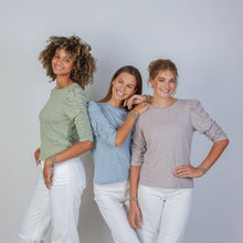 Sophie Ruched Elbow-length Tee in Sage: XL