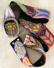 Folklorica Floral Embroidered Wool Belt, Black: L