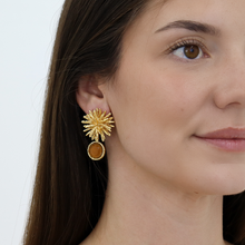 Starburst x Gem Drop Earrings - 24K Gold Plated: Mocha
