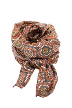 Vegas Geometric Print with Metallic Detailing Scarf Wrap: Brown Squares
