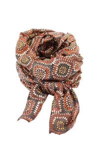 Vegas Geometric Print with Metallic Detailing Scarf Wrap: Brown Squares