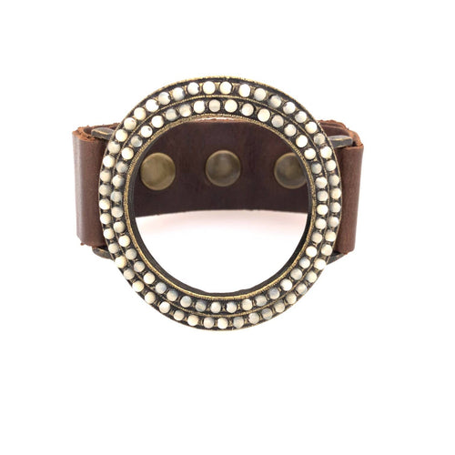 Open Circle Beaded Bracelet: Vintage Brown w MOP