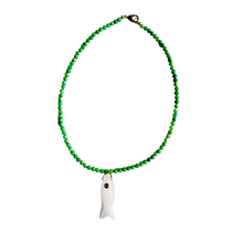 The Big Eye Fish Necklace: Amethyst Jade with Green Aventurine Fish