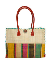 Zafran Two Tone Wide Stripe Straw Beach Bag: Medium / Carmalita Swirl