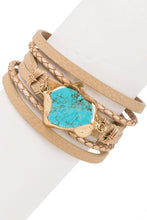 Braided Turquoise Natural Stone Leather Bracelet: Sand