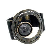 Off-Center Stone Leather bracelet: Black w Lava