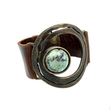 Off-Center Stone Leather bracelet: Black w Lava