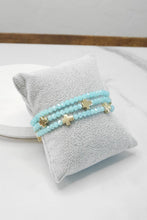 Mini Sideways Cross Bracelet stack Glass and gold metal beads: Teal Green