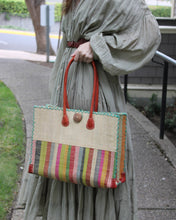 Zafran Two Tone Wide Stripe Straw Beach Bag: Medium / Coral Two Tone