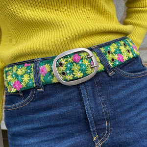 Vinca Floral Embroidered Wool Belt: L