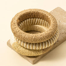 3Pc Mixed Straw Weave Bangle Bracelet Set: MULTI