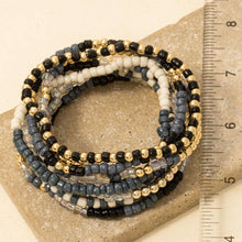 Assorted Blue Tones Seed Beaded Bracelet Set: MULTI