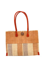 Zafran Two Tone Wide Stripe Straw Beach Bag: Small / Cappuccino Two Tone
