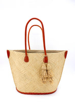 Santa Ynez Small Woven Straw Tote Bag with Tassel Charm: Cappuccino