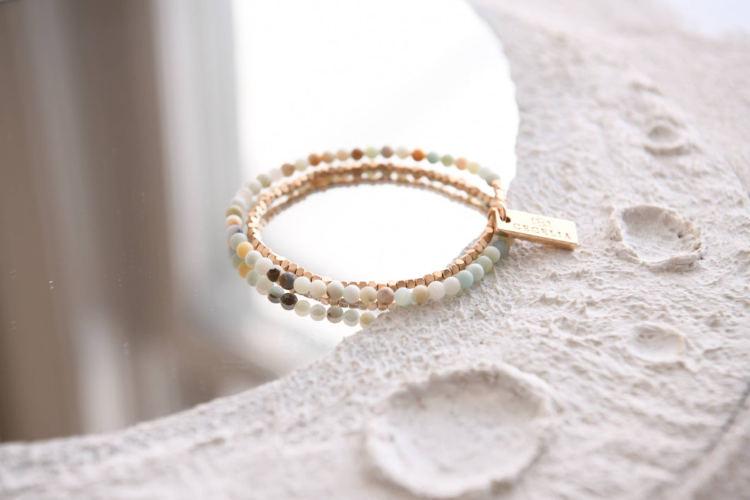 Gemstone Wrap Bracelet with Faceted Gold Beads : Amazonite