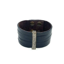 Pave Crystal Bar Leather Bracelet: Cilantro w black diamond
