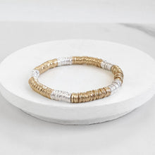 Heishi Disc Boho beaded stretchy bracelet Silver Gold Shell: Gold and Gray