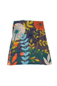 Tropical Forest Floral Print Scarf Wrap: Black & Wine
