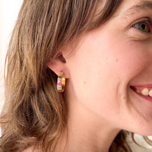 Small Tila Bead Hoop Earrings Gold-Plated, Handmade, Unique