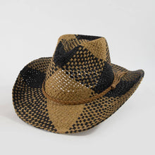 Two Tone Straw Braided Patches Cowboy Hat: KA