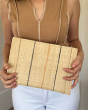 Amelia Set of 3 Pinstripe Nesting Raffia Straw Clutches: Blues