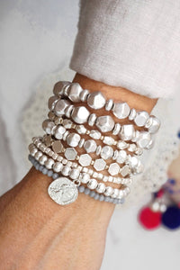 Boho Bracelet Stack with a Coin in silver tone