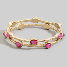 Oval Stone Station Hammered Bangle Set: WGBL