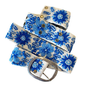 Forget-Me-Not Floral Embroidered Wool Belt: S