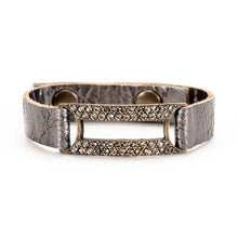 Crystal Rectangle Leather Bracelet: Black w Black Diamond